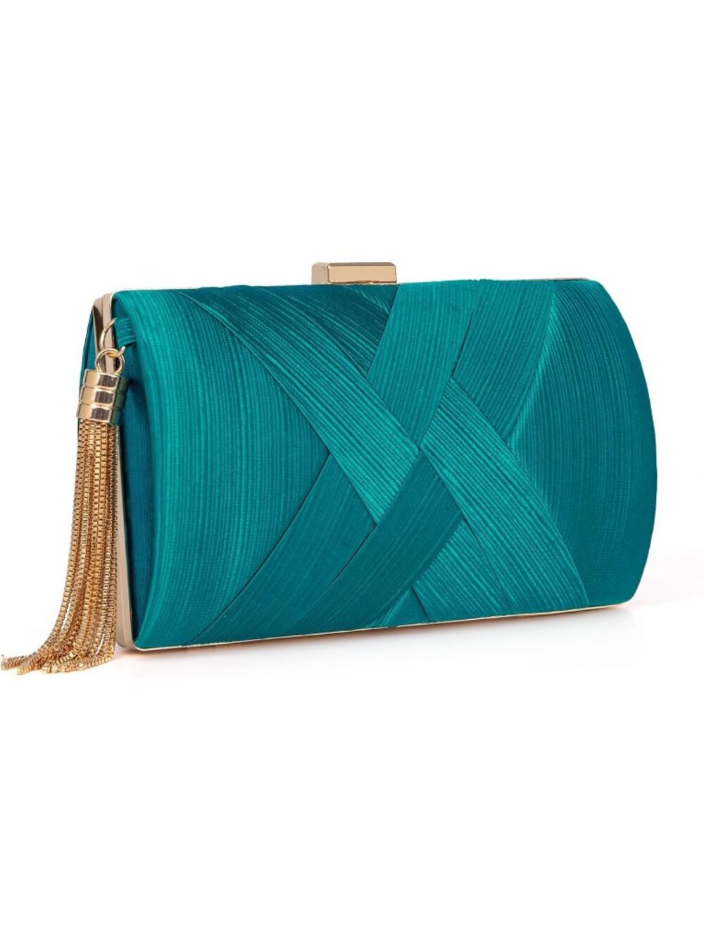 Women's Lake Blue Gold Formal Clutch Purse Wedding Evening Crossbody Bag